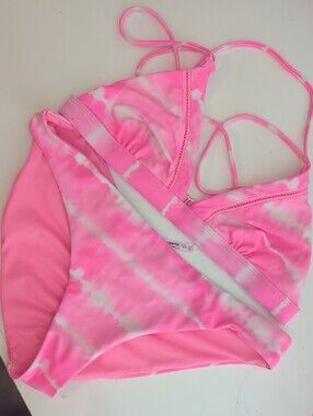 Ardene Neon Pink Tie-Dye Bikini Bottoms - Bright Pink & White